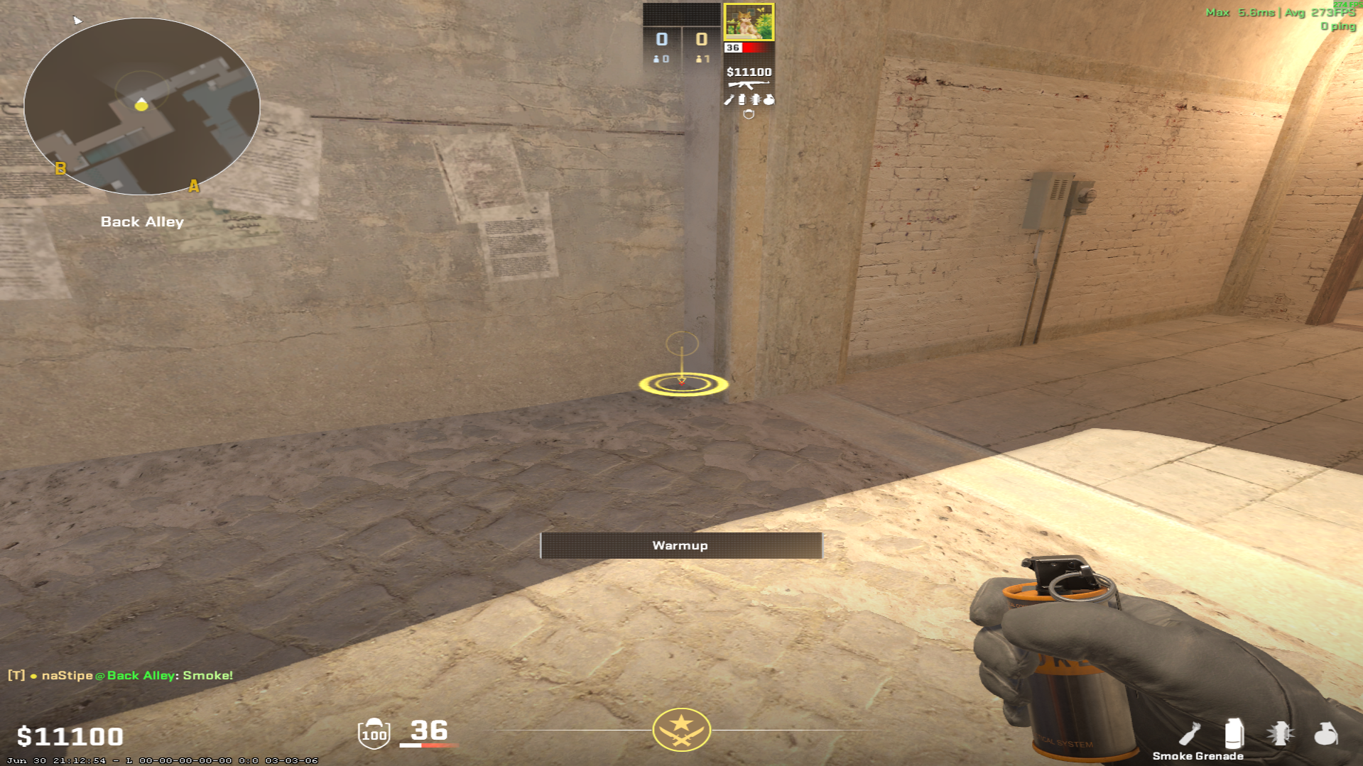 Mirage smoke lineup Kitchen Main Smoke — throw 1, where to stand