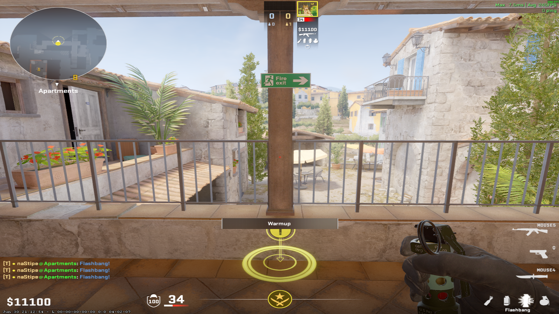 Inferno flash lineup A Pop Flash from Aps — throw 1, where to stand
