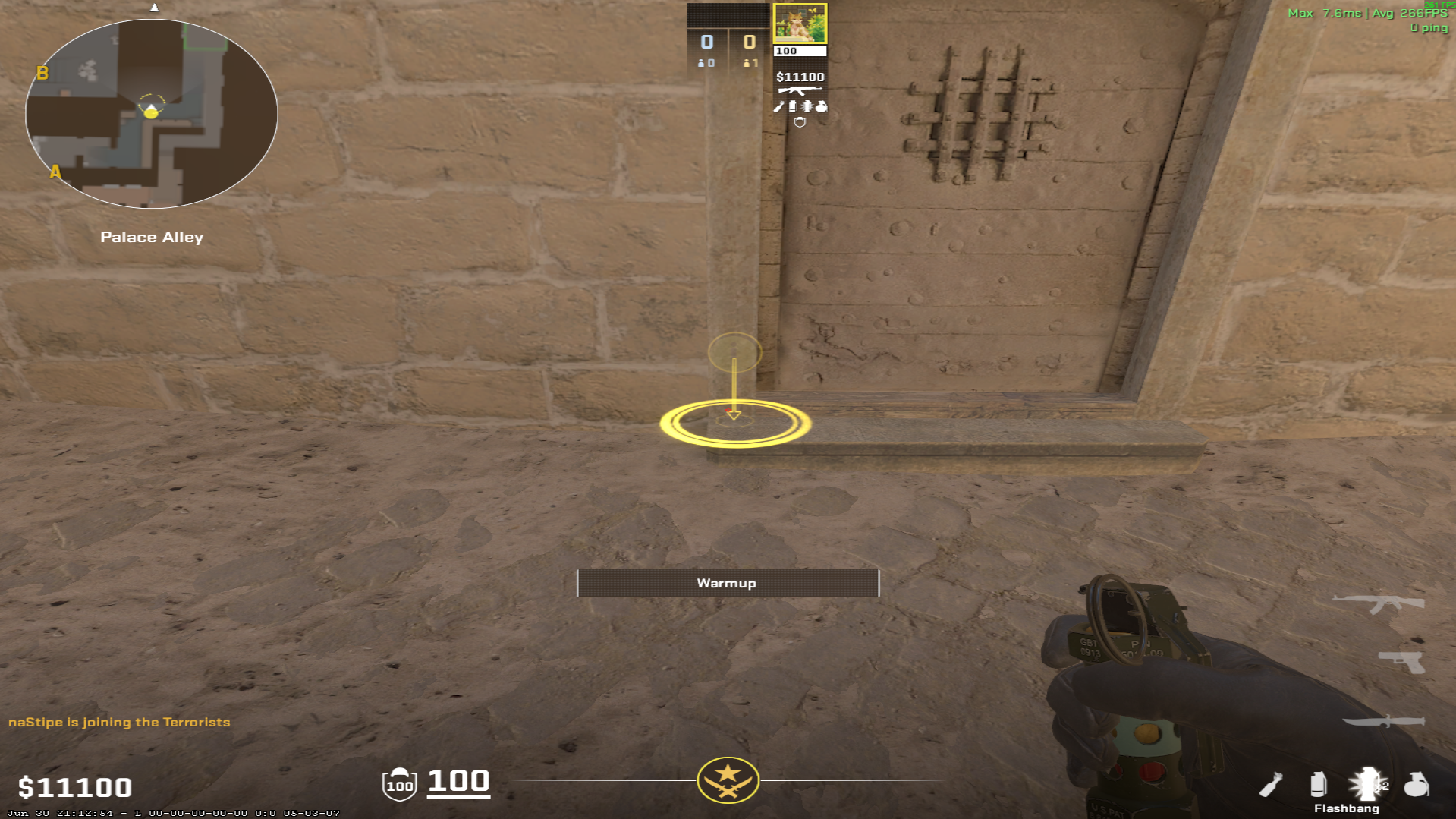 Mirage flash lineup T Flash over ramp — throw 1, where to stand