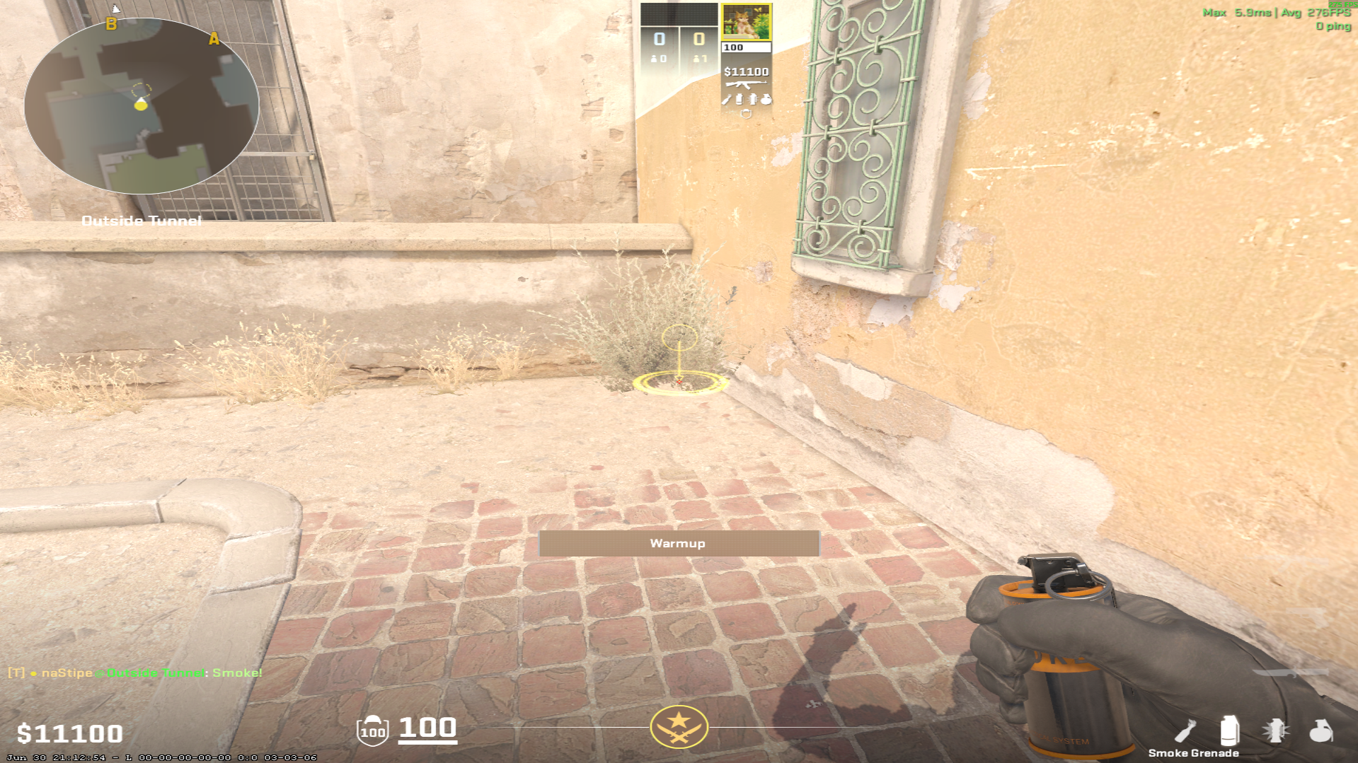 Dust II smoke lineup B Window Smoke — throw 1, where to stand