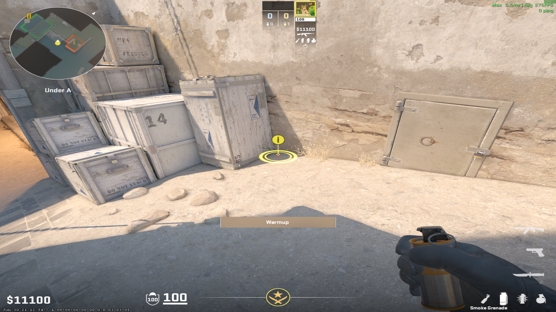 Dust II smoke lineup Long Box Smoke from CT — throw 1, where to stand