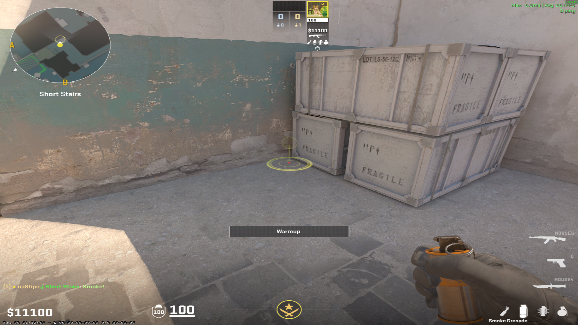 Dust II smoke lineup A Short Smoke for Short Push — throw 1, where to stand