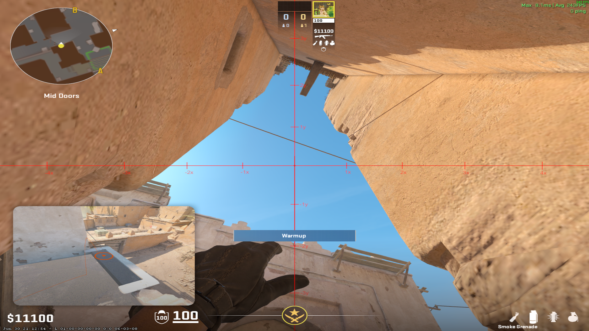 Dust II smoke lineup B Smoke for Retake from Mid — throw 1, where to aim