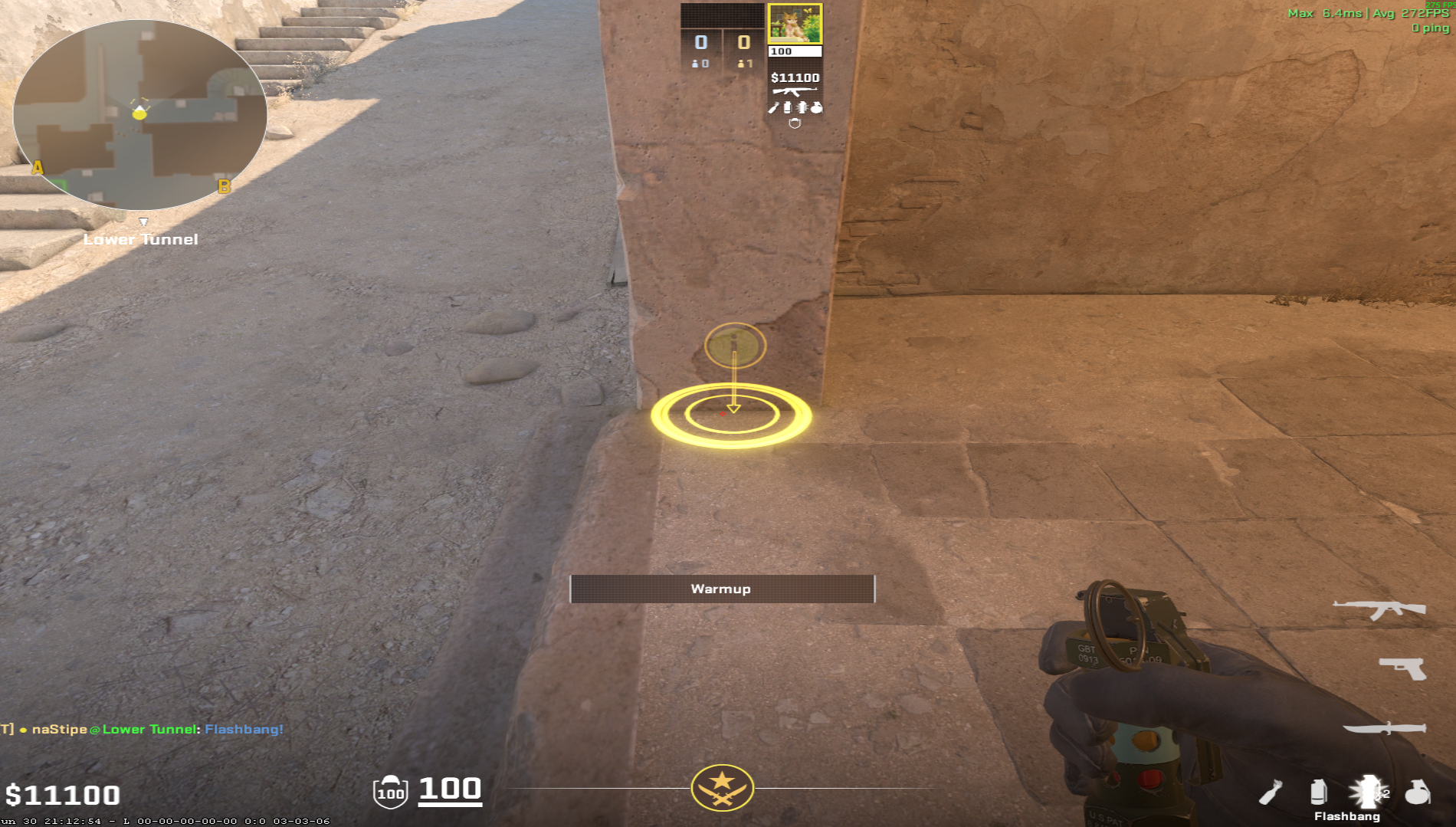 Dust II flash lineup Short Flash from Lower — throw 1, where to stand