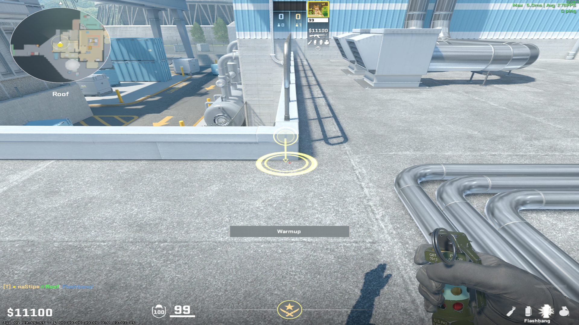Nuke flash lineup A Site Flash from The Roof — throw 1, where to stand