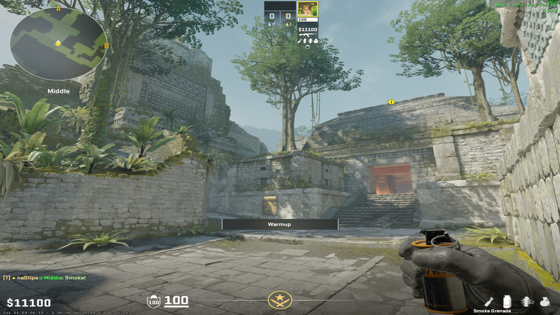 Ancient smoke lineup A Main Smoke to Retake from Mid — throw 1, where to aim