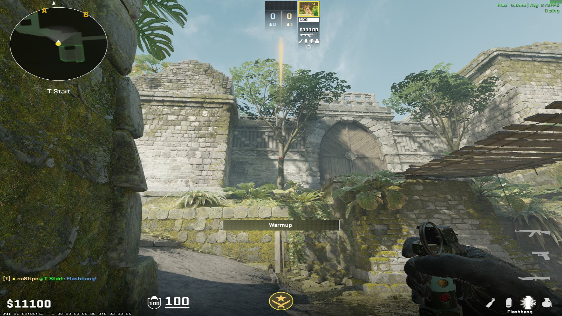 Ancient flash lineup Mid Flash from T Spawn — throw 1, where to aim