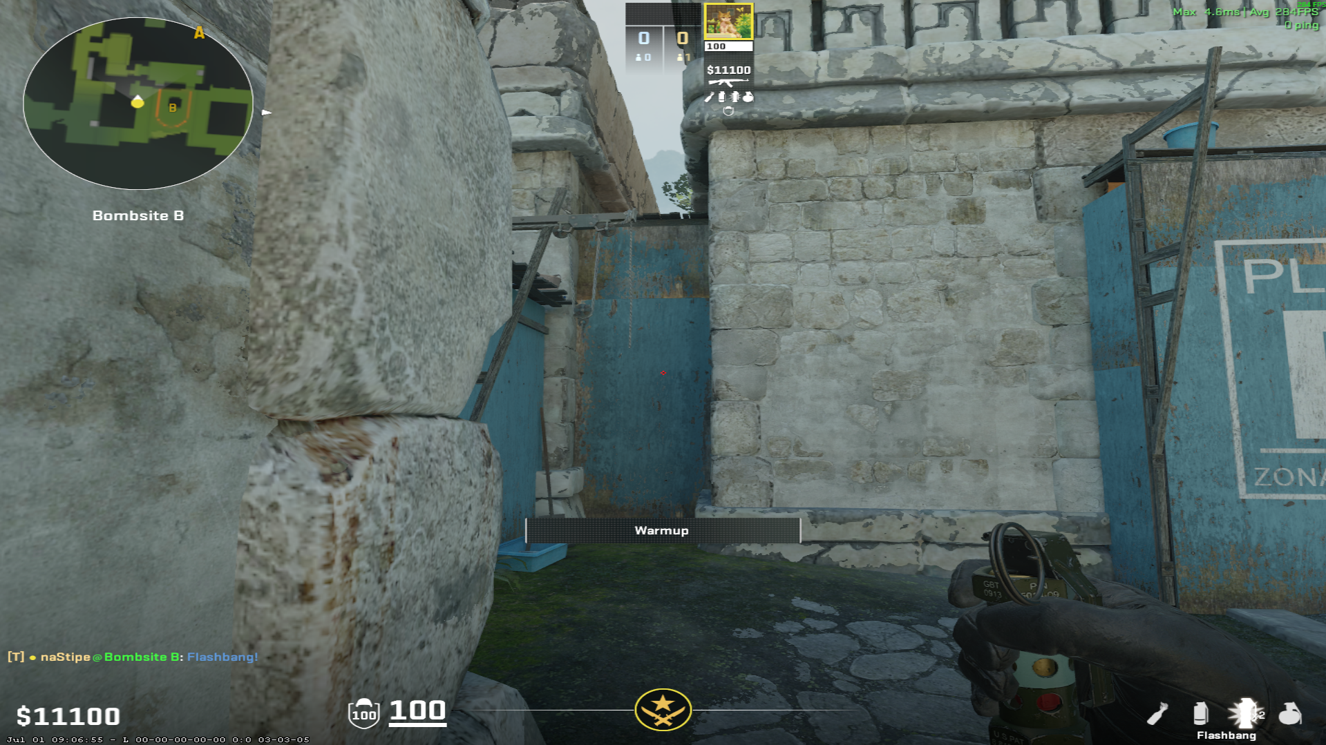 Ancient flash lineup Mid Pop Flash from B Site — throw 1, where to aim