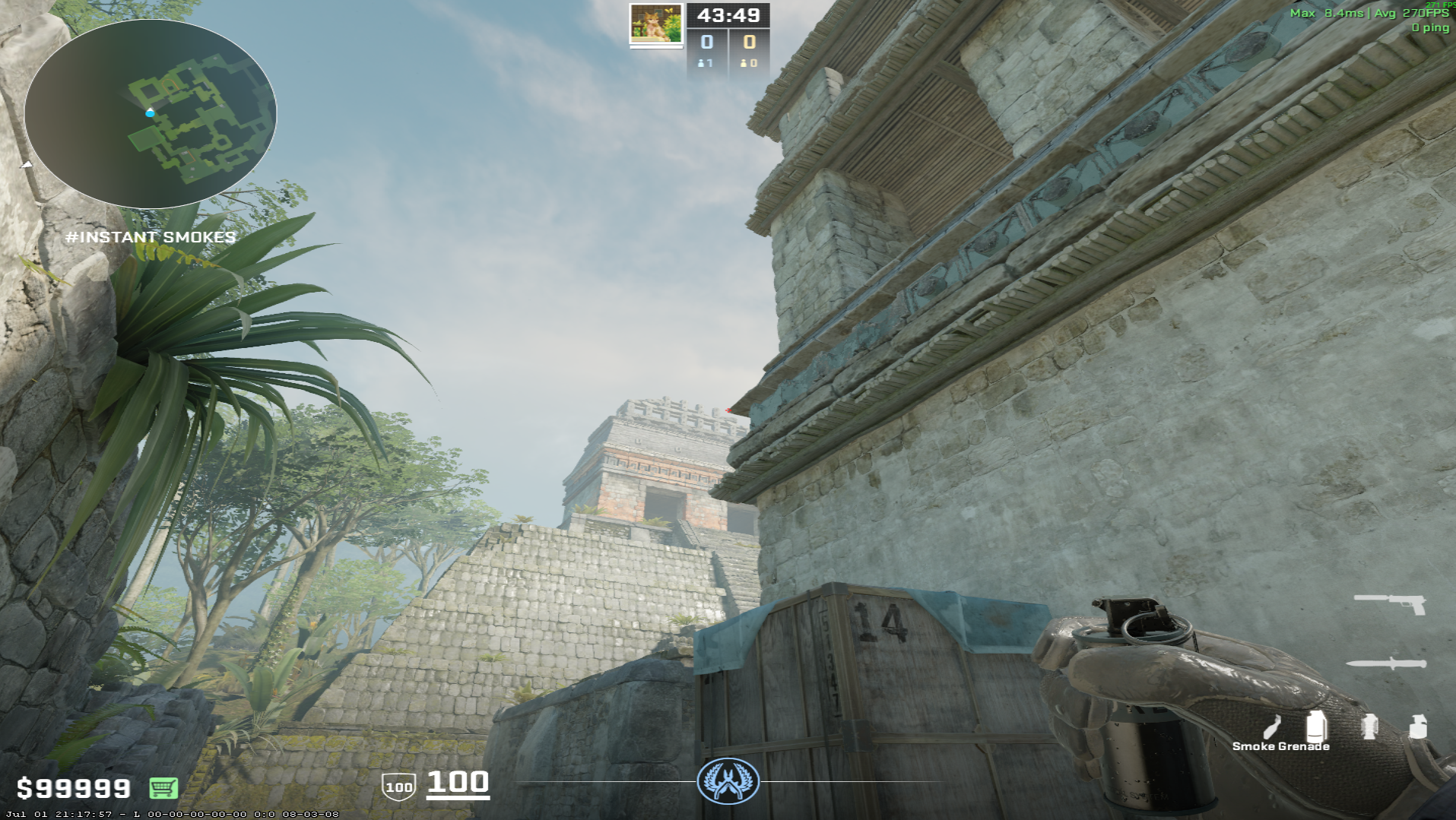 Ancient smoke lineup B Ramp Smoke — throw 3, precise aim point