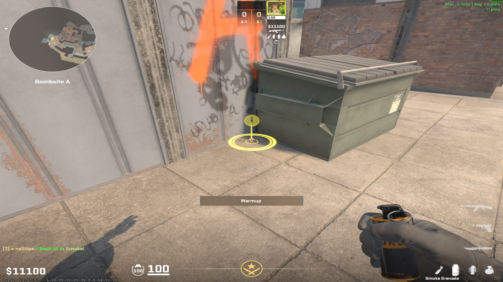 Overpass smoke lineup Monster Smoke from CT — throw 1, where to stand