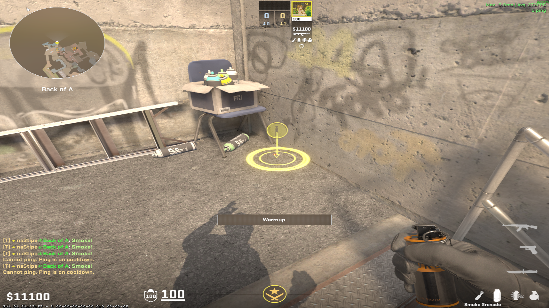 Overpass smoke lineup A Site Smoke (Long) — throw 1, where to stand
