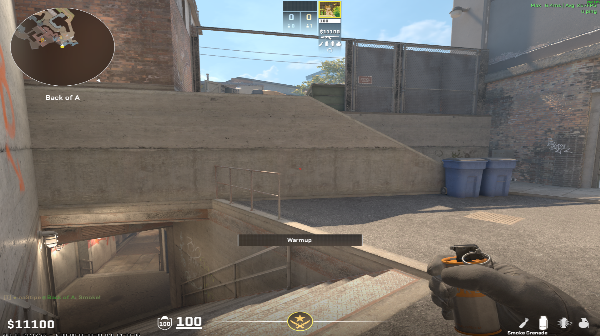 Overpass smoke lineup A Site Smoke (Banana/Toilets) — throw 1, where to aim