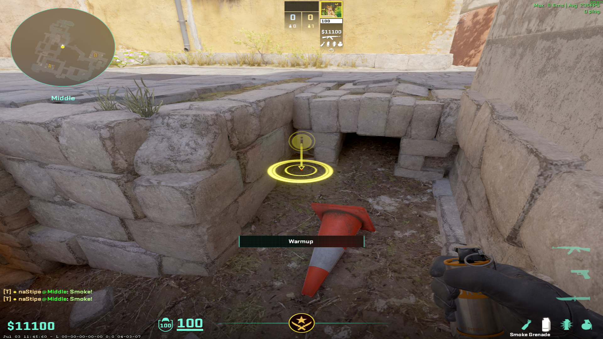 Inferno smoke lineup Close Short Smoke (+ Boiler) — throw 1, where to stand
